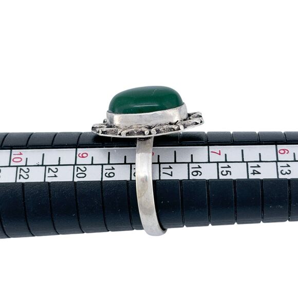 Vintage Sterling Silver 925 Green Glass Cabochon Ring Size 8 - Picture 6 of 8